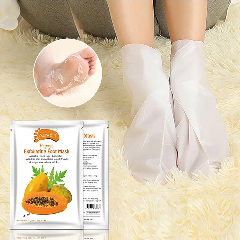 Aliver peeling ayak maskesi ayakları, sihirli ölü cilt soyma çorap avokado papaya zeytinyağı