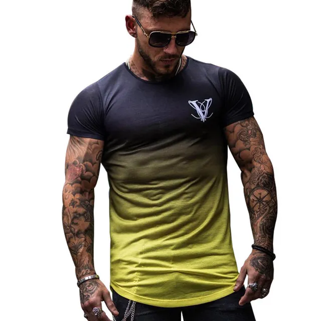 여름 패션 Breathable 스포츠 휘트니스 남자의 T - 셔츠 3D 인쇄 그라데이션 빠른 건조 실행 짧은 소매 T 셔츠 탑스 티셔츠