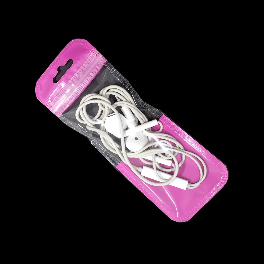 Pink Self Sealable Zipper Lock Bag Hang Hole Electronic Accessories Jewelry Necklace Storage Pouches Transparent Window Plastic Package Bags