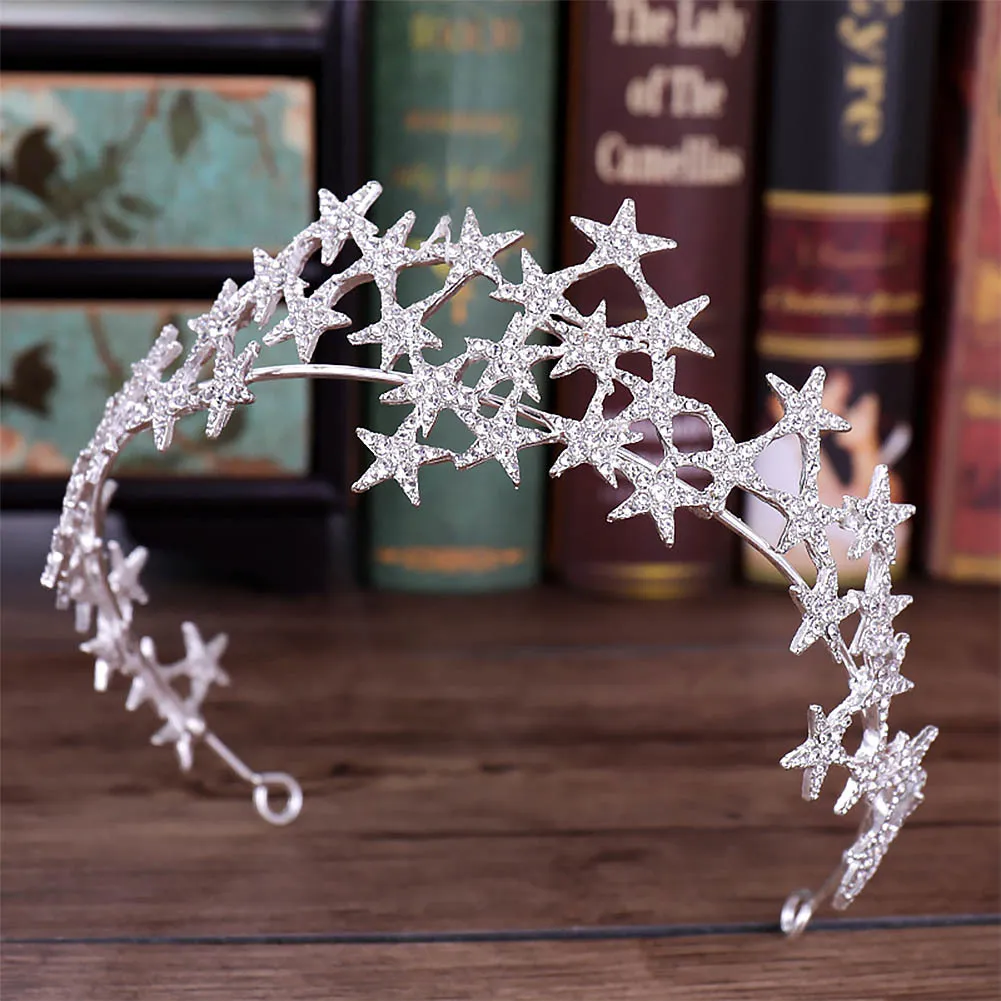 Silver Rhinestone Star Crown Diadem Tiara For... From  display picture 2
