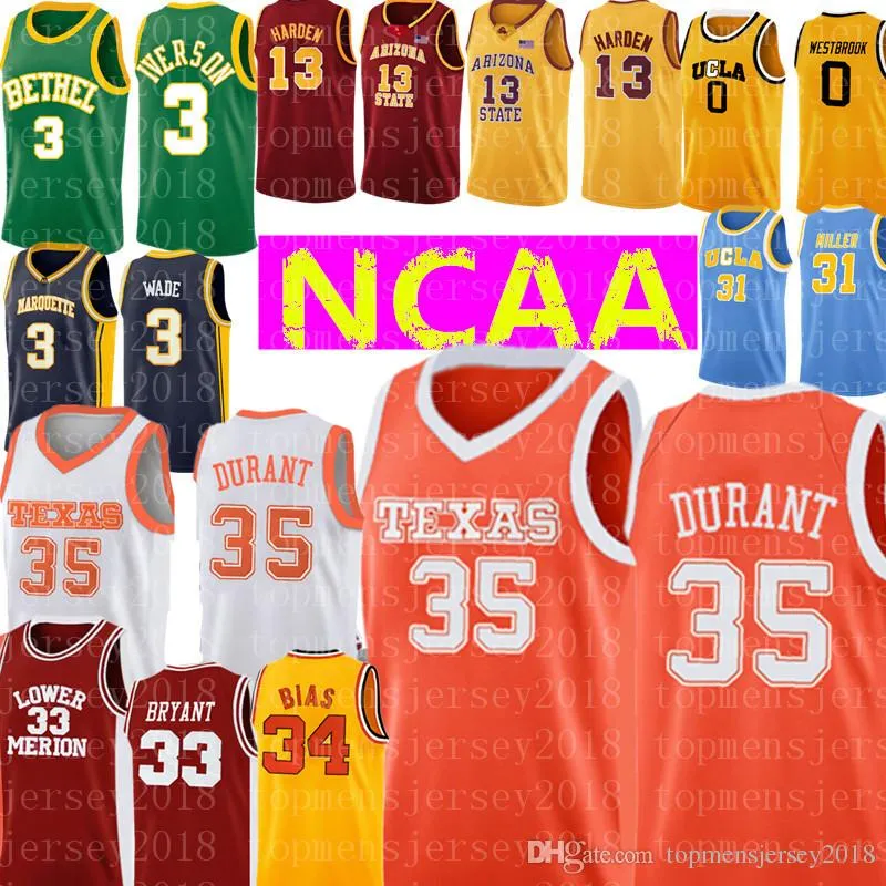 Davidson Wildcats 35 Kevin Durant Jersey College Len 34 Bias UCLA Reggie 31 Miller Embroidery Basketball Jerseys Cheap wholesale