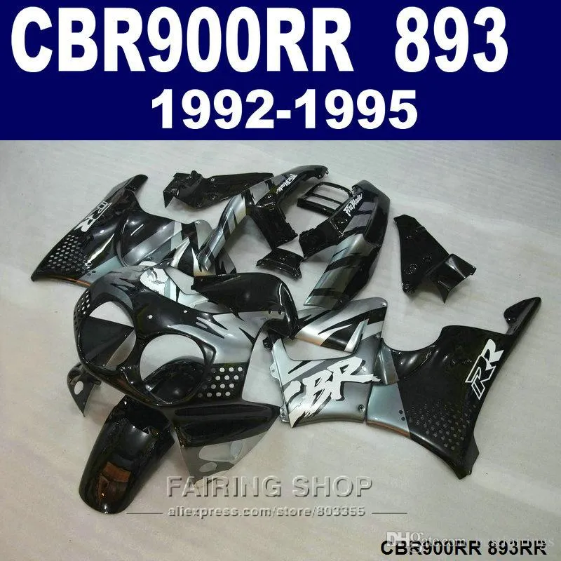 Anpassa Paint Fairing Kit Honda CBR900RR CBR 893 1992-1995 Svart Silver Fairings Set CBR 900 RR 09 10 11 CV34