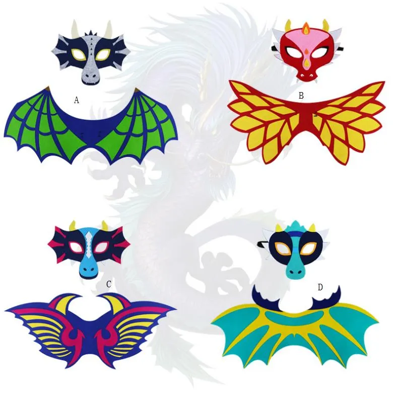 Dragon Wing Cape and Dinosaur Mask Parrot Party Party Dress Halloween Costume for Kids Pashmina