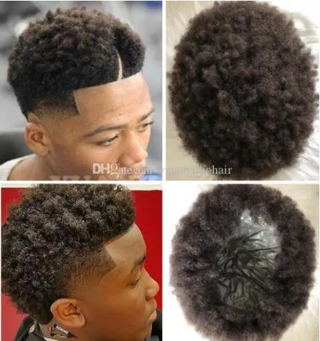 Silikon Peruk Erkek Hairpieces Afro Curl Tam PU TOUKEE Ince Cilt Peruk Koyu Kahverengi Renk # 2 Avrupa Virgin İnsan Saç Değiştirme Erkekler için