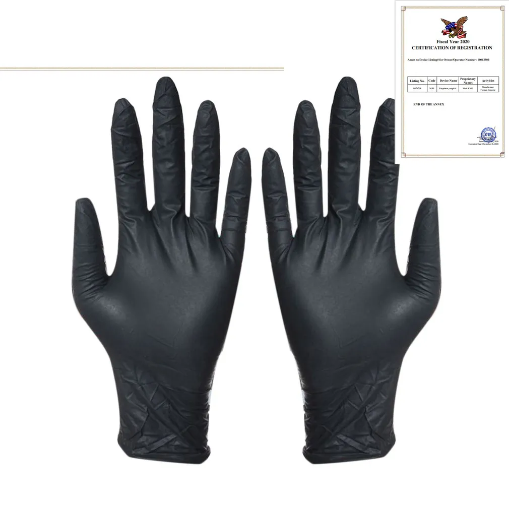 Jednorazowe ochronne czarne rękawiczki 100pcs domowe czyszczenie rękawiczki Laboratoryjne Laboratorium Paznokci