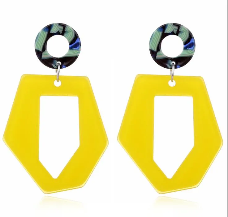 Acryl Gelb Unregelmäßige Ohrringe für Frauen aushöhlen Erklärung 2019 Lange Ohrringe Weibliche Mode-Schmuck Party Gfit GB1082