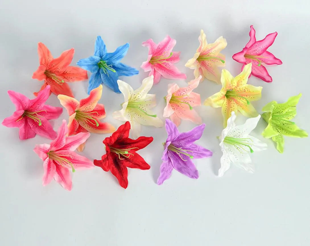 100pcs 5.5" Heads Lily Artificial cabeça estame flores para o casamento nupcial Bouquet decoração Home