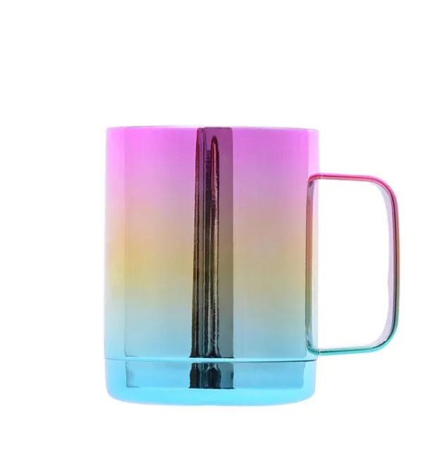 Tazze da caffè in acciaio inossidabile Tazza con gradiente arcobaleno Bottiglia per tazza di birra isolata sotto vuoto con manico e coperchi Tazze per auto portatili GGA1926