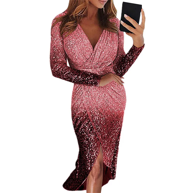 Sequins wrapped ruched irregular deals dresses