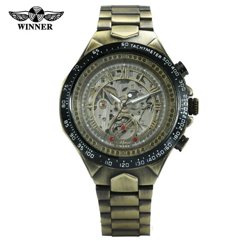 Goed nieuws Winnaar heren automatisch horloge Nieuw vintage bronzen mechanisch horloge 10M waterdicht roestvrij staal zakelijke watch258l