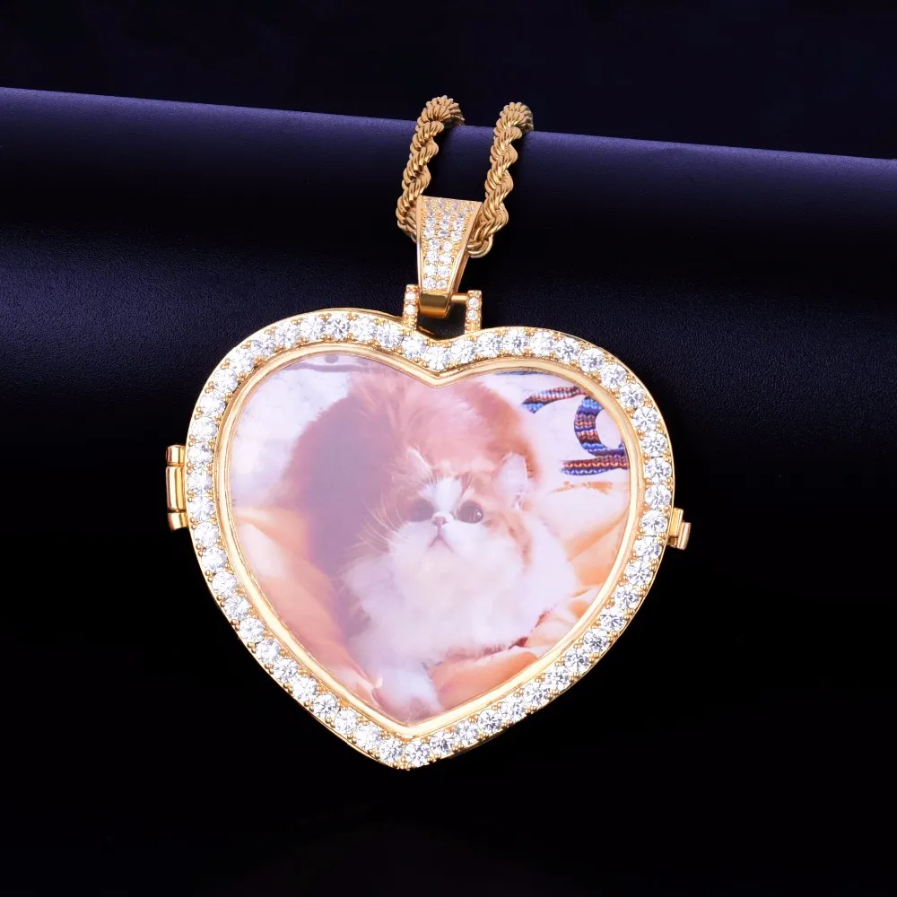 Collier pendentif avec médaillons en forme de cœur, sur mesure, avec chaîne de Tennis, couleur or argent, Zircon cubique, bijoux Hip hop pour hommes