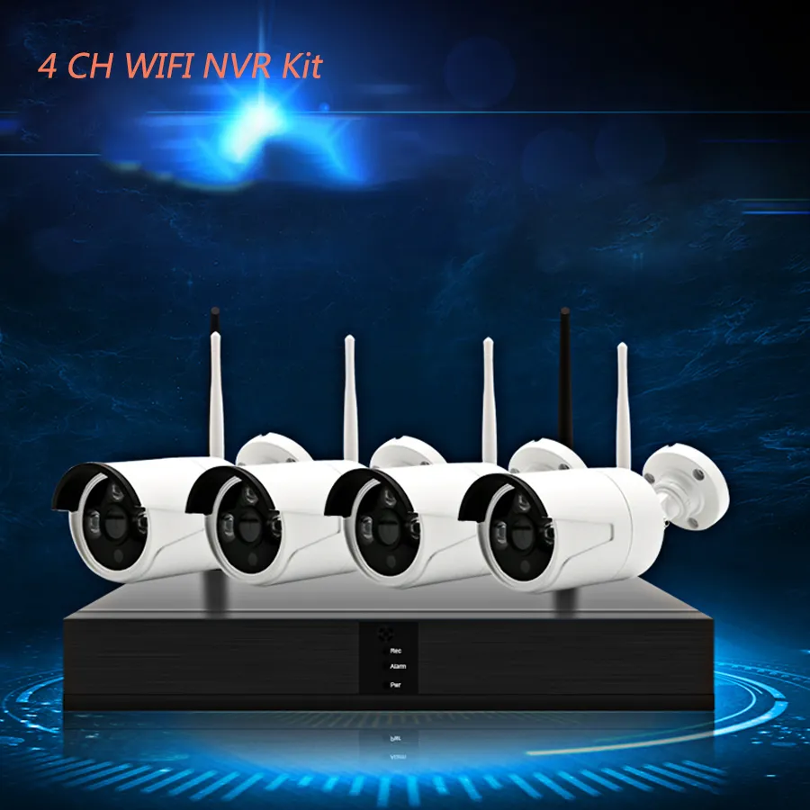 4ch 1080p HDワイヤレスNVRキットP2P 720P屋内屋外IRナイトビジョンセキュリティ1.0MP IP CCTVカメラWiFi CCTVシステム