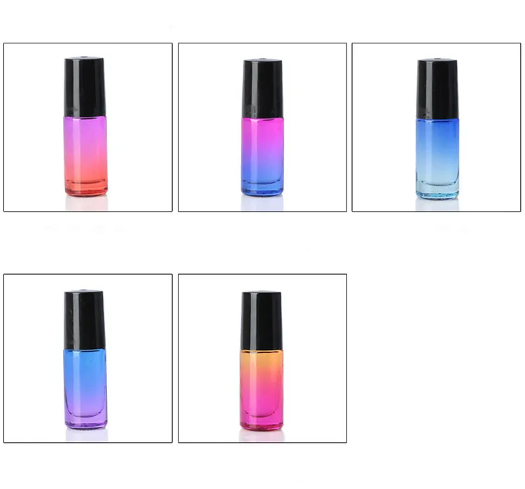 5ML Metal Roller Refillable Bottle For Essential Oils Roll-on Glass Bottles Gradient 5 Colors Glass Roll On Container