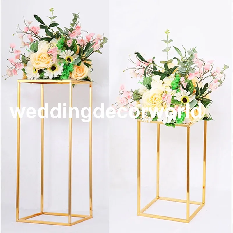 Latest(no flowers including ) Wedding occassion gold plating metal floral  stand geometric road lead electroplate square flower stand deco577