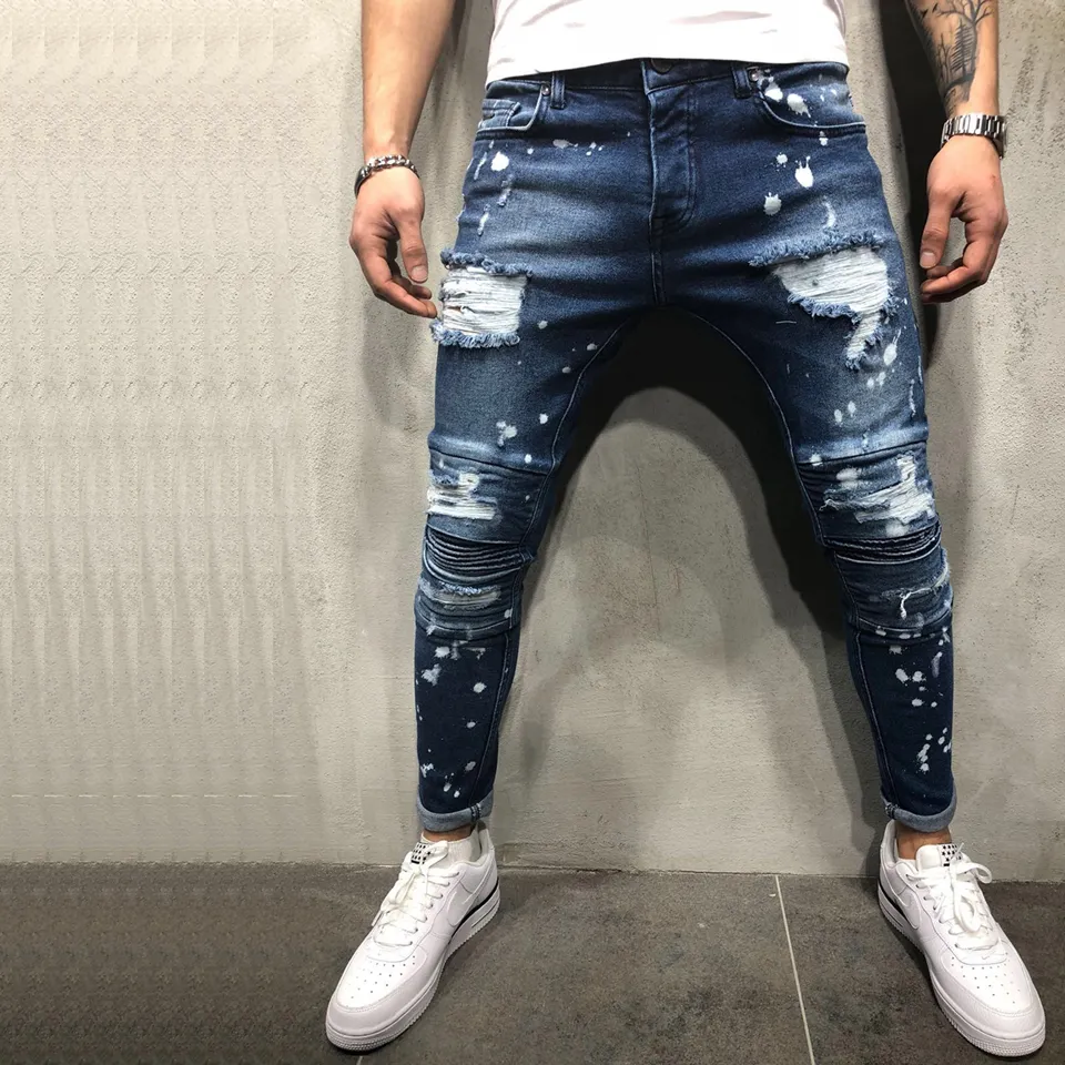 Damage Jeans Ki Photo Blue Damaged Skinny Fit Denim Jeans Street