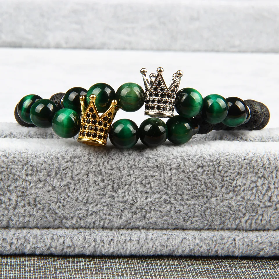 New Design Blue Cz Crown Mens Beaded Bracelet Wholesale Natural