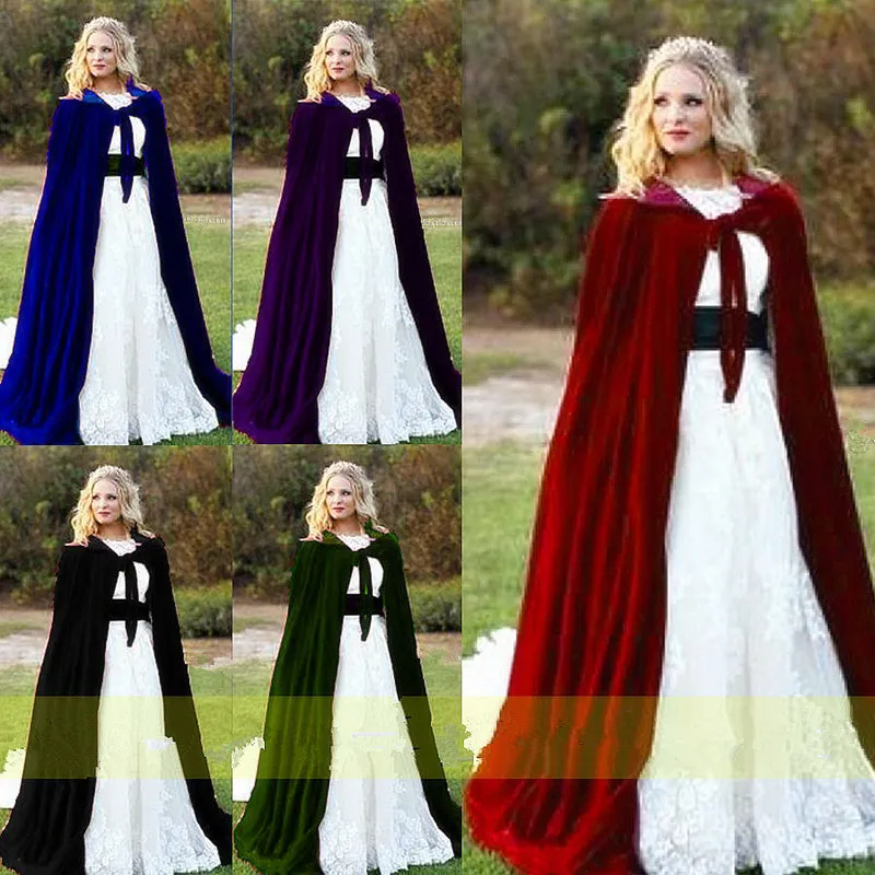 Cloak Velvet Hooded Cape Medieval Renaissance Costume LARP Halloween Fancy Dress 