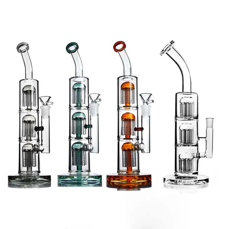 Hookahs Bongs Triple komora z drzewem ramion Percs Rury wodne szklane bąbelek Dab Rig 14 mm staw