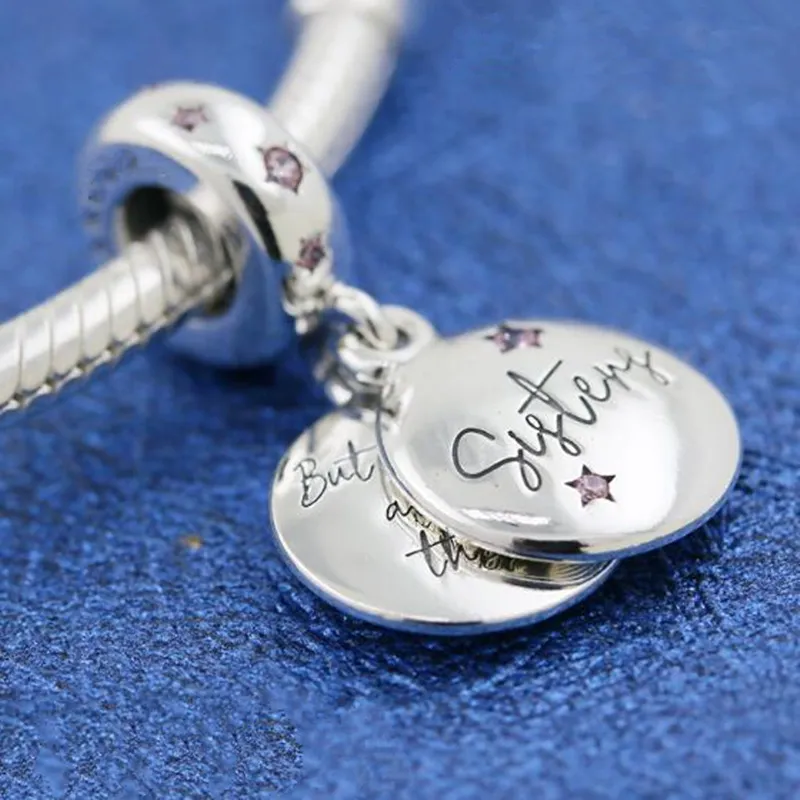 2019 neue DIY lose Perle 925 Sterling Silber „Forever Sisters“ hängender baumelnder Charme, passend für europäische Pandora-Schmuckarmbänder und Halsketten237W