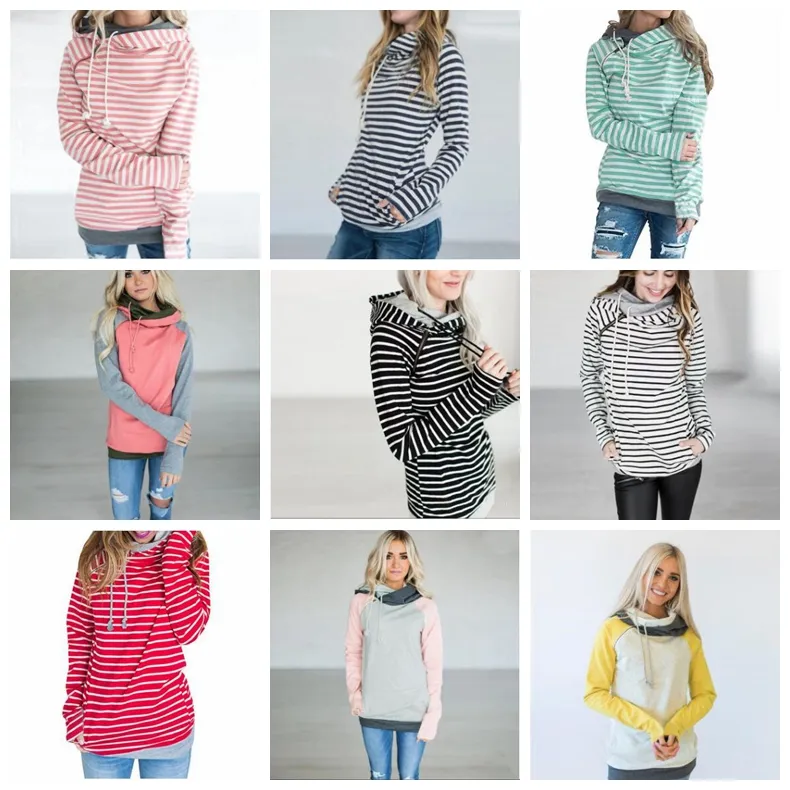 Filles Hoodies Patchwork Poche À Capuche Manteaux Femmes Rayé À Manches Longues Sweats De Mode Pull Tops Pull À Capuche Casual Survêtement D7062