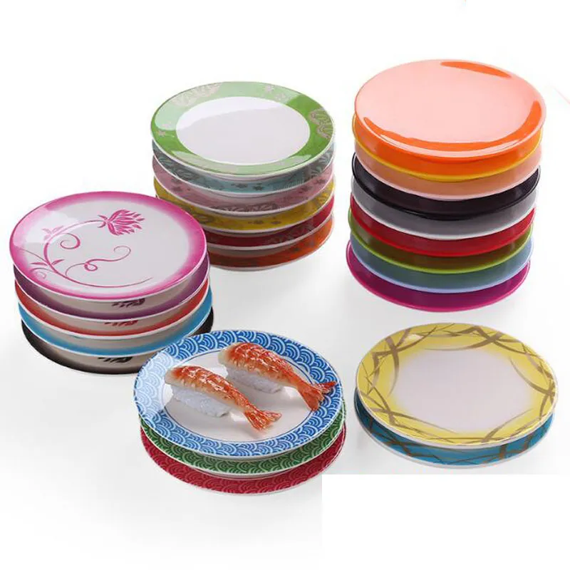 Japan Food Sushi Melamine Dish Rotary Sushi Plate Round Colorful Conveyor Belt Sushi Serving Plates QW9917