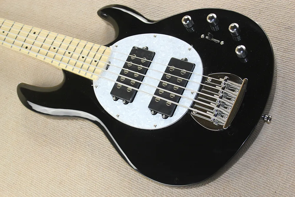 Circuit actif de guitare basse électrique noire à 5 cordes personnalisé en usine, 21 frettes, matériel chromé, offre personnalisée