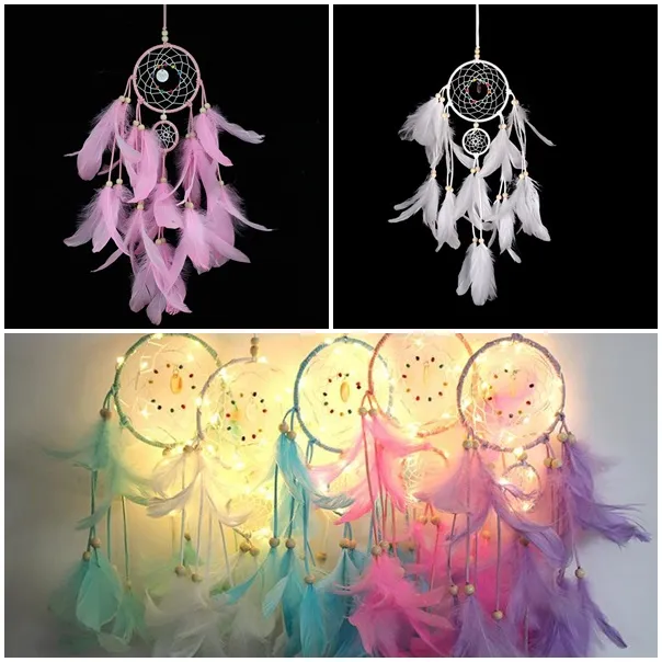 Iluminação Dream catcher pendurado CONDUZIU a lâmpada de Luz Artesanato Sinos de Vento Menina Quarto Romântico Pendurado Decoração Presente Do Dia Dos Namorados