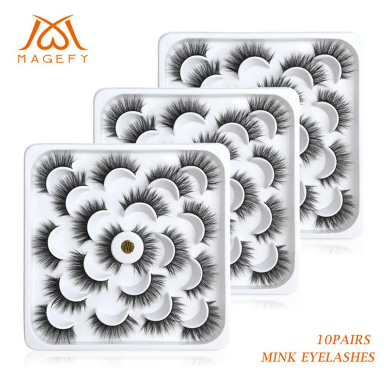 3D Mink Lashes 10 pairs 100% Cruelty Free Makeup False Eyelash Extensions Handmade Reusable Natural Thick Fake Lash