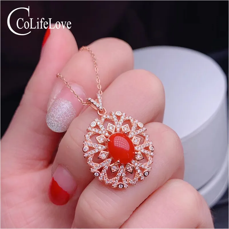 925 bijoux en corail rouge en argent pour un usage quotidien 7mm * 9mm pendentif en corail précieux naturel cadeau d'anniversaire pour femme