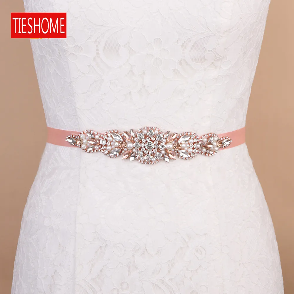 TIESHOME BS426 SAUTHES DE MARIAGE FEME FEME CEINTURE RHINAISON TRIPLÉE APPLIQUE CEULLE BRIDAL BLUSH ROSE RIBBON AVEC UNIQUE