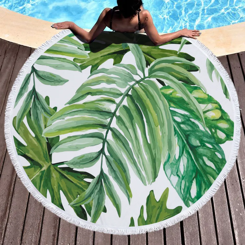 Round Beach Towel Blanket Hawaii Hawaiian Circular Large Terry Beach Roundie Circle Picnic Carpet Yoga Mat with Fringe Mandala 300g