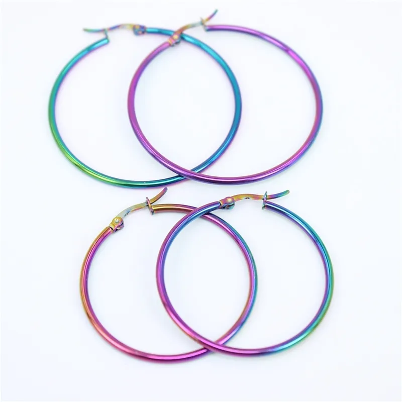 Exquisite Colorful Circle stud Round Hoop Earrings for Women Girl Wedding Party Stainless Steel Jewelry,6 pair/pack