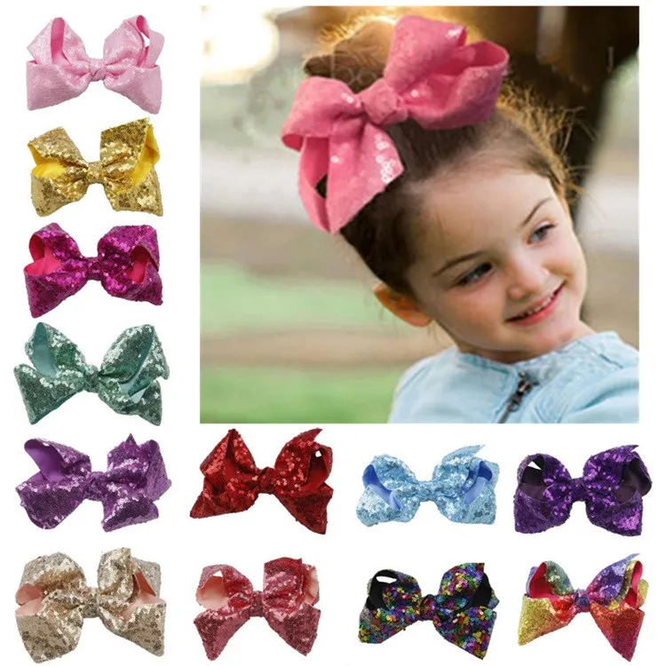 16 Style 6 inch Rainbow Sequin Bow Hair Clip Europe and America lovable Baby Rainbow Bling bows Hairpin fashion Jojo Bows Hairpin T9I00262