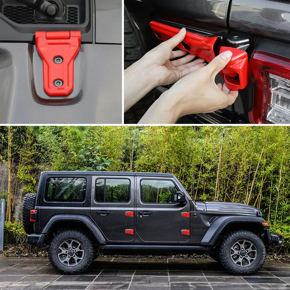 4DOOR 자동차 도어 힌지 힌지 커버 스페리 타이어 홀더 힌지 커버 레드를위한 JEEP WRANGLER JL 2018 자동 외부 액세서리 231O