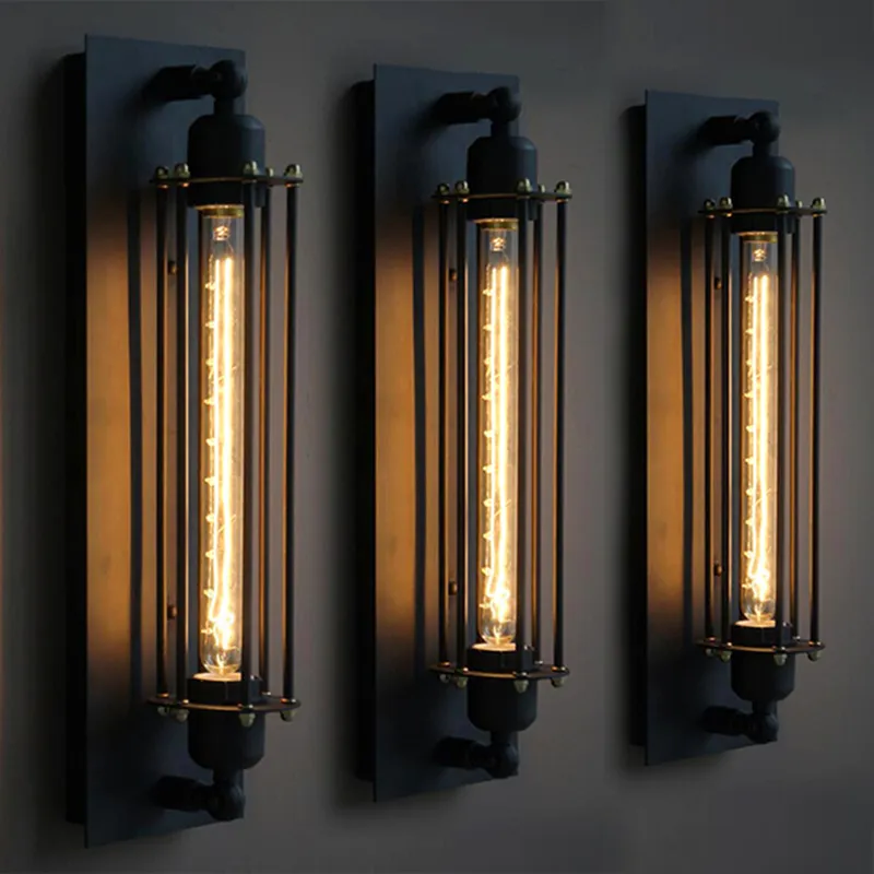 Loft American Vintage Промышленные Кованые Железные Стены Sconce Светодиодные Черные Ретро Бар Кафе Продальная Настенные Огни