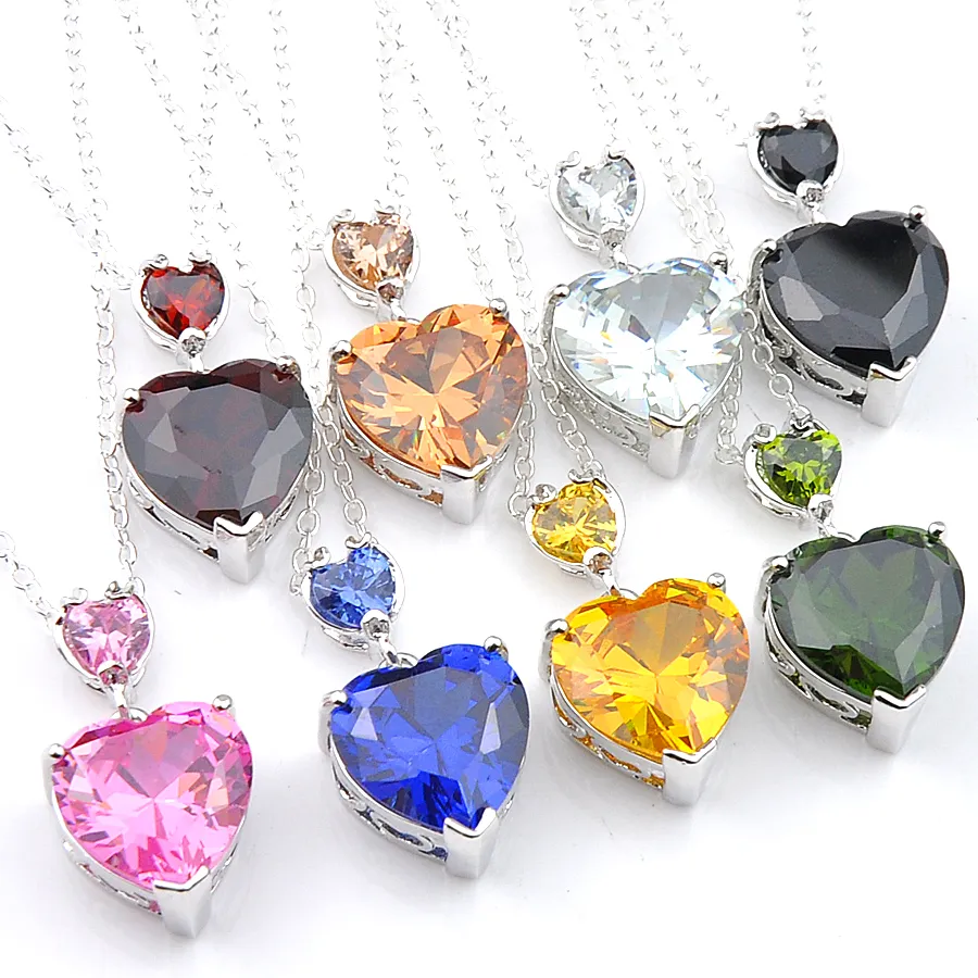 Luckyshine nya hjärtformade för kvinnor 925 Sliver halsband Morganite Peridot Brasilien Citrine Gems Färgade Zirkonhängen Smycken