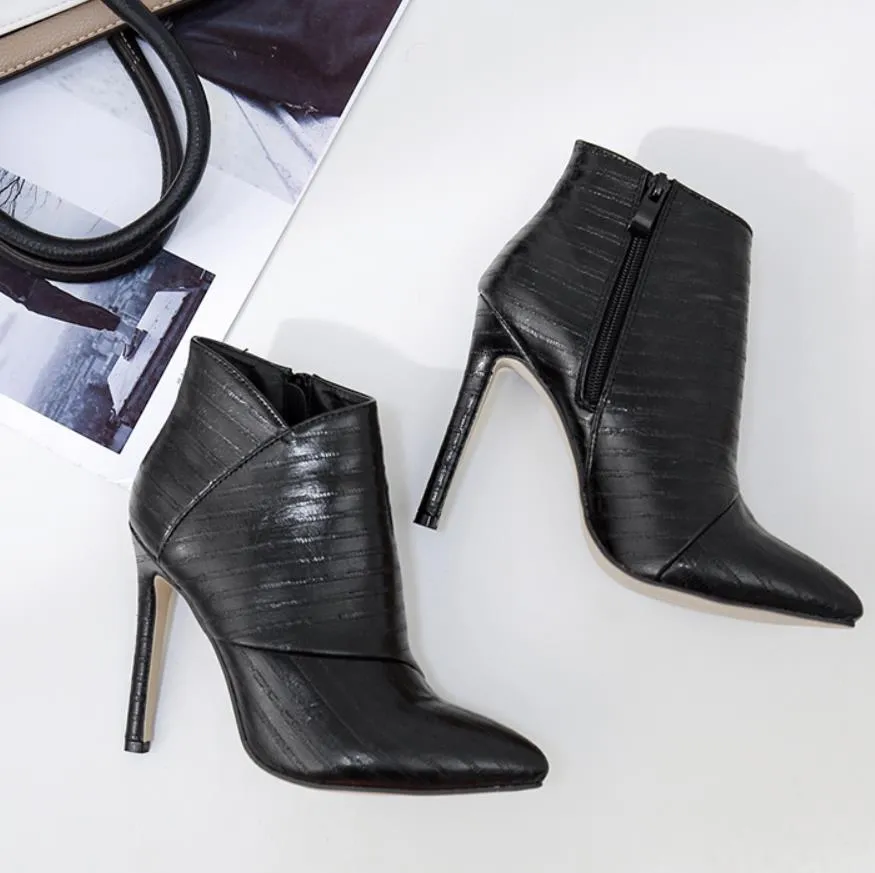 Elegantes negros en punta del dedo del pie estilete botines mujeres señoras de los talones botas de invierno diseñador de tamaño de 35 a 40