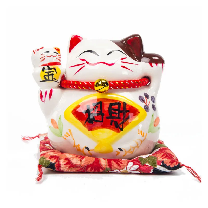 Traditionell japansk lycklig kattbesparande bankfigurer Vit porslin Maneki Neko Money Box Asian Business Decoration