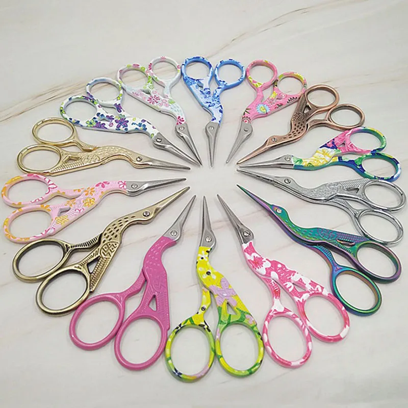 Mini Colorful Carbon Steel Embroidery Crane Shape Sewing Scissors Egret Durable High Steel Embroidery Scissors ZC0337