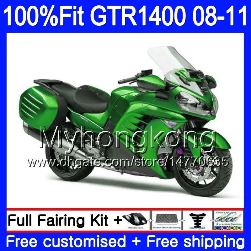 사출 금형 바디 KAWASAKI GTR1400 08 09 10 11 255HM.0 GTR1400 08 11 GTR 1400 년 2008 년 2009 년 2010 2011 바람막이 키트 핫 광택 녹색의 경우