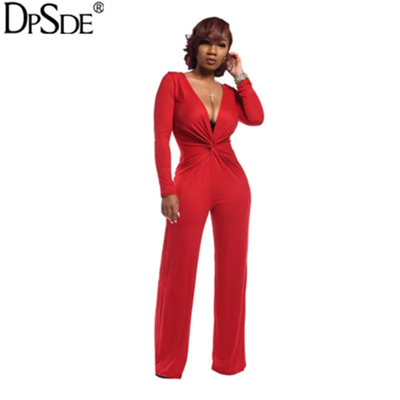 Caged Neck Jumpsuit Red Red Hot Chic: Deep V Neck Bodycon Jumpsuit