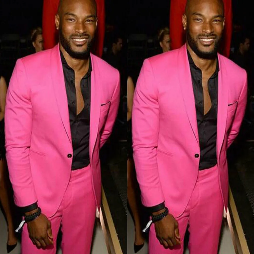 Hot Pink Mens Tuxedos Groom Wedding Suits One Button Shawl Lapel Plus Size Prom Party Blazer Suit(Jacket+Pants)