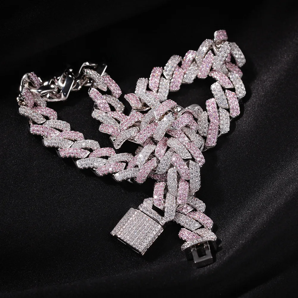 Роскошное дизайнерское ожерелье Мужское утверждение Алмазные кубинские ссылки цепочка 13 мм розовый замороженный, выделенный хип-хоп блен цепи ювелирные изделия ргла модные аксессуары
