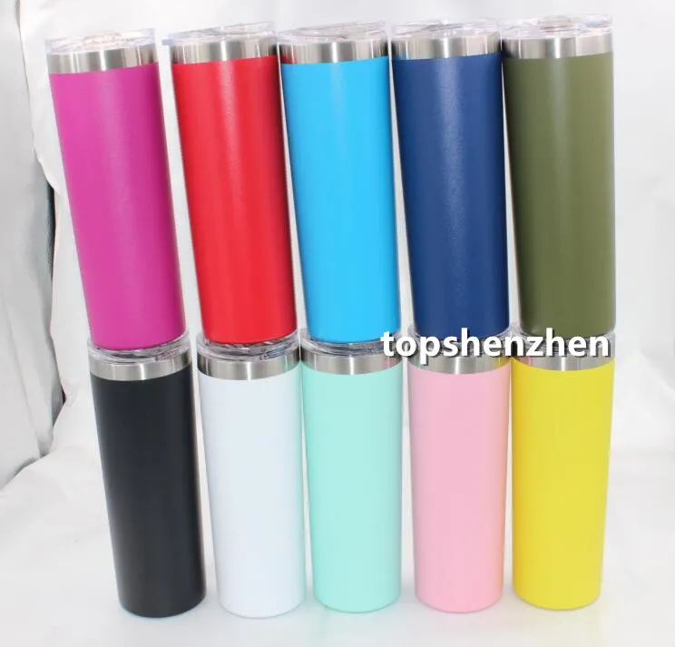 20oz 30oz Slim Tumbler с двойной стенкой из нержавеющей стали 20 унций Tumblers, вакуумные утепленные прямые чашки колбы пиво кофейные чашки кружки с крышками для напитков / чай