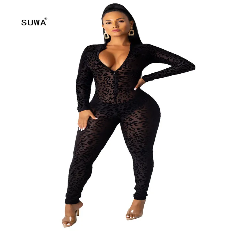 Black leopard jumpsuit sale