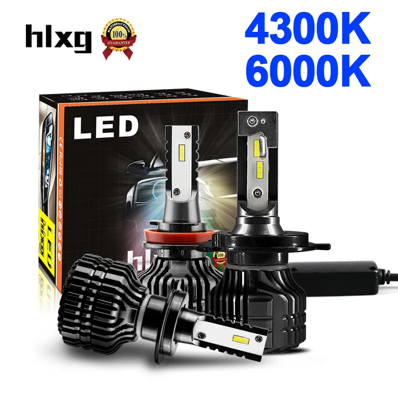 HLXG Mini LED Car Headlight Bulbs, 9000LM 52W, H3 H4 H7 H1 H11 H8 ...