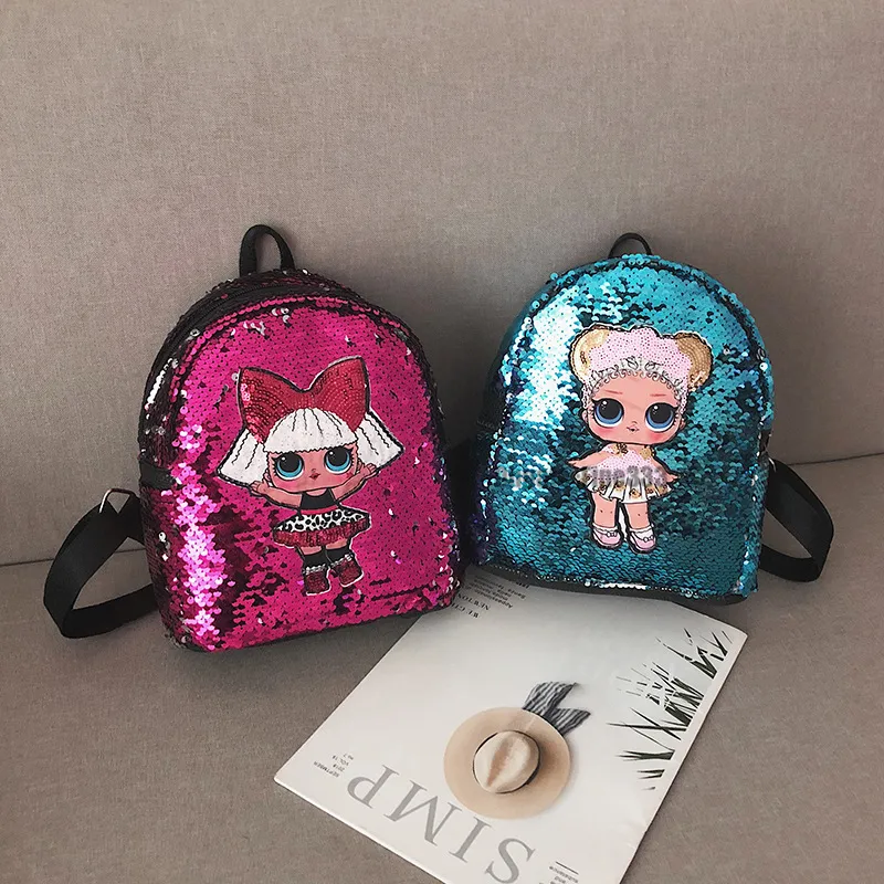 Kids Cartoon Lol Rackpack paillettes per ragazze Borsa per la scuola di tela con zaino bling in allegato in modo sicuro per viaggi e scuola