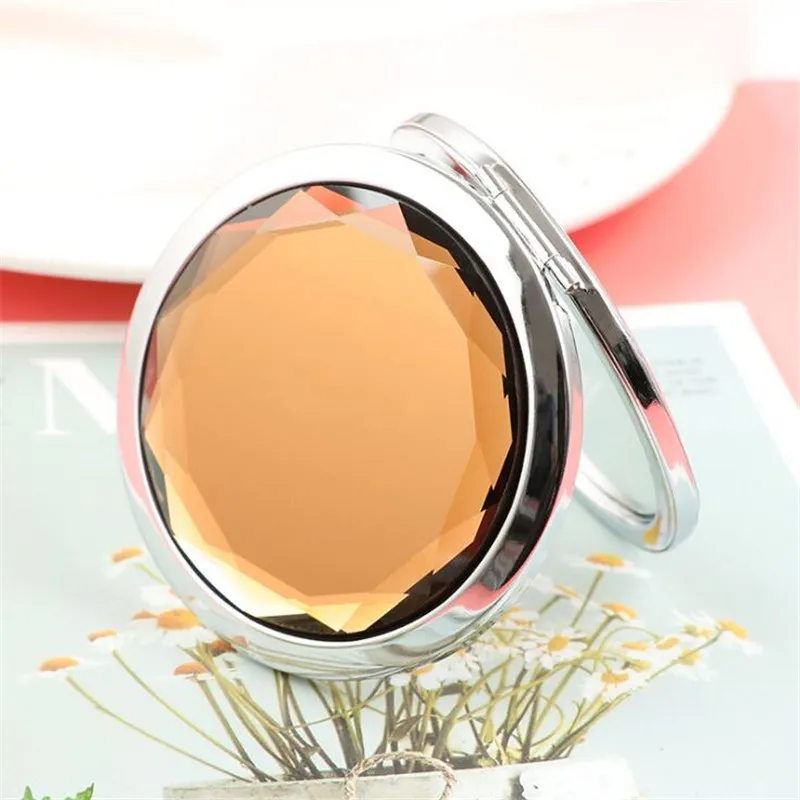 Multi-colors Customized small gifts double-sided folding Compact Mirrors portable advertising crystal metal makeup mirror free ship 5pcs