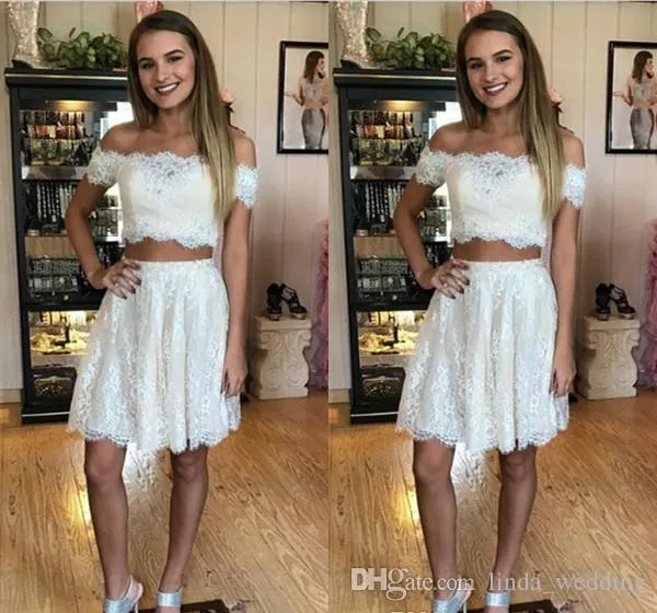 2019 Barato Delicado Dos piezas Vestido de fiesta de encaje Mini Short Juniors Sweet 15 Vestido de cóctel de graduación Tallas grandes por encargo