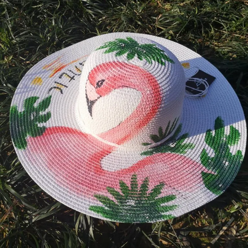 Hand Painted UV Protection Hat For Women Flamingo Printing Stylish Summer  Wide Brim Sun Straw Hat From Nbkingstar, $8.27